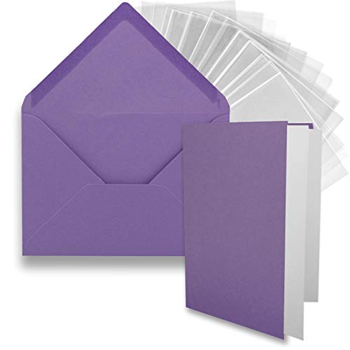 FarbenFroh by GUSTAV NEUSER 25x DIN B6 Faltkarten-Set - Violett - 11,5 x 17 cm - Doppelkarten mit Umschlägen, Einlegepapier und Cellophanbeutel zum Basteln von FarbenFroh by GUSTAV NEUSER