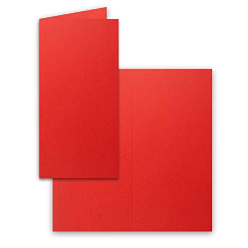 FarbenFroh by GUSTAV NEUSER 25x Falt-Karten DIN Lang - leuchtendes Rot (Rot) - 10,5 x 21 cm - Blanko Doppelkarten - Klappkarten für Einladungen und Grußkarten zu Weihnachten und Geburtstag von FarbenFroh by GUSTAV NEUSER