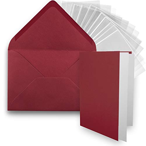 FarbenFroh by GUSTAV NEUSER 50x DIN B6 Faltkarten-Set - Dunkelrot (Rot) - 11,5 x 17 cm - Doppelkarten mit Umschlägen, Einlegepapier und Cellophanbeutel zum Basteln von FarbenFroh by GUSTAV NEUSER