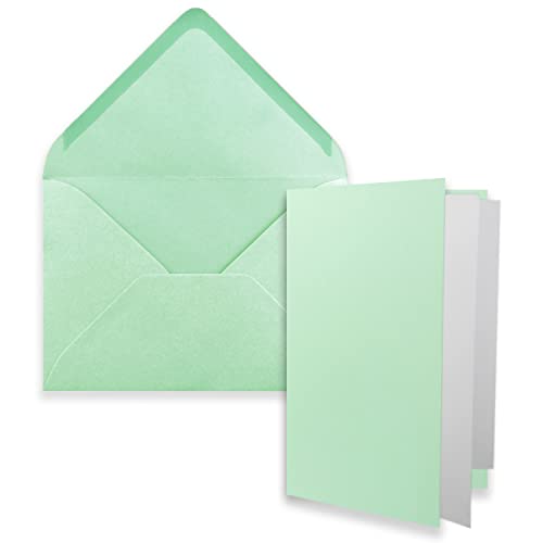 FarbenFroh by GUSTAV NEUSER 50x DIN B6 Faltkarten Set mit Umschlägen in Mint - 120 x 170 mm - inkl. weißem Einlege-Papier - ideal für Einladungskarten, Hochzeit, Taufe, Kommunion, Konfirmation von FarbenFroh by GUSTAV NEUSER