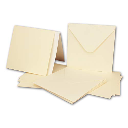 FarbenFroh by GUSTAV NEUSER 75x Quadratisches Karten-Set mit Briefumschlägen & Einleger - 13,5 x 13,5 cm - Creme/Elfenbein - quadratische blanko Einladungen für Hochzeit und Feste von FarbenFroh by GUSTAV NEUSER
