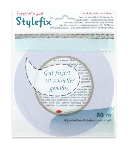 Farbenmix Stylefix Textilklebeband, 50 Meter, 4 mm breit, doppelseitiges Klebeband zur Fixierung von Farbenmix