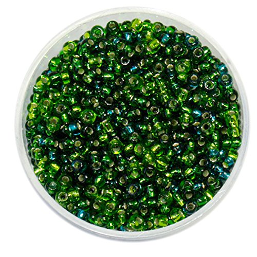 Rocailles Silbereinzug • Glasperlen Mischungen 17 Gramm - 2.6mm - 6 Farben zur Auswahl (grün Mix) von Farbenspiel Schmuckzubehör