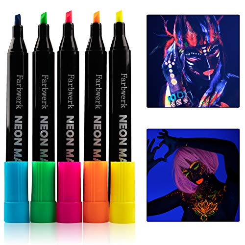 Farbwerk Fluoreszierende Textilstifte | UV-Farbe leuchtet unter Schwarzlicht | Neon Stoffmalstifte für T-Shirt, Stofftasche und Lätzchen | waschfest von Farbwerk