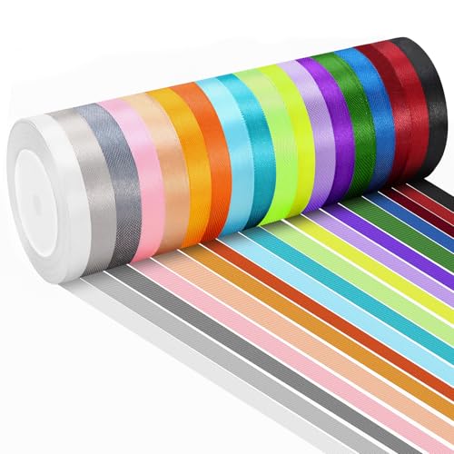 Farerkass Polyester Satinband, 18 Farben 10 mm x 22 m Dekoration Geschenkband, Schleifenband Geschenkband Bänder, Doppelseitig Geschenkband für Hochzeit Dekoration Geschenk Verpacken Basteln von Farerkass