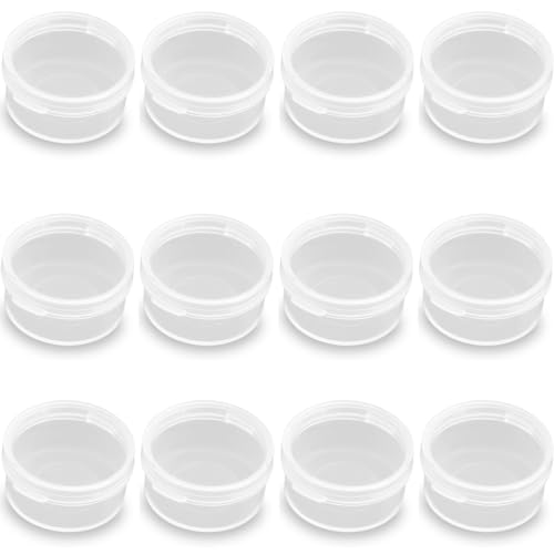 Farmer Mani 24 Stück runde Kunststoffbehälter (1,06 x H 1,4 cm), transparente Perlen-Aufbewahrungsbehälter für Angelzubehör mit Etikettenaufklebern, Handwerk, Perlen, Schmuck, Kleinteile von Farmer Mani
