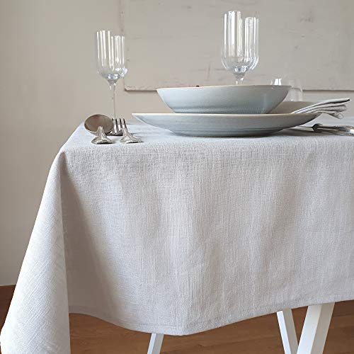 Farnberg Premium Tischdecke aus Leinen - Stofftischdecke für Küchentisch, Esstisch - Fleckschutz Tischtuch - Leinentischdecke - (135 x 135 cm) - (Uni-Natur) von Farnberg