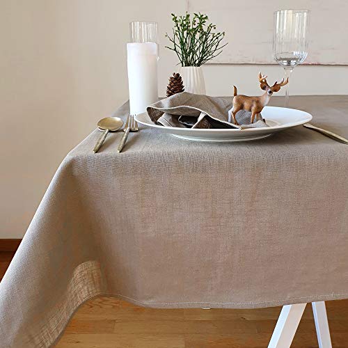 Farnberg Premium Tischdecke aus Leinen - Stofftischdecke für Küchentisch, Esstisch - Fleckschutz Tischtuch - Leinentischdecke - (135 x 135 cm) - (Uni-Taupe) von Farnberg