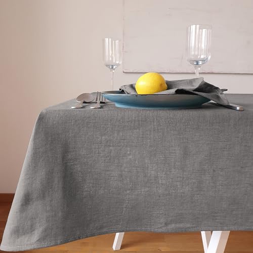 Farnberg Premium Tischdecke aus Leinen - Stofftischdecke für Küchentisch, Esstisch - Fleckschutz Tischtuch - Leinentischdecke - (135 x 135 cm) - (Uni-grau) von Farnberg