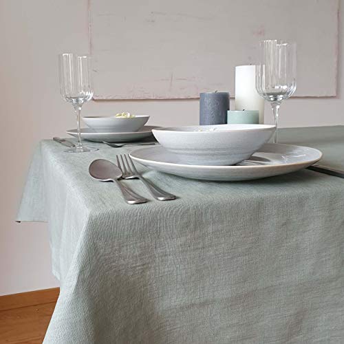 Farnberg Premium Tischdecke aus Leinen - Stofftischdecke für Küchentisch, Esstisch - Fleckschutz Tischtuch - Leinentischdecke - (135 x 200 cm) - (Uni-Salbei) von Farnberg