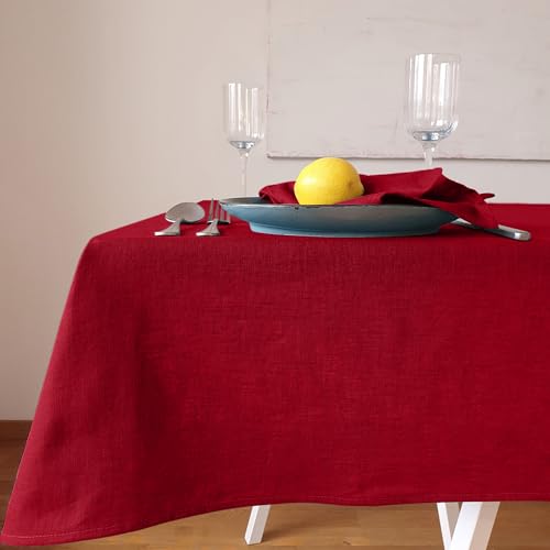 Farnberg Premium Tischdecke aus Leinen - Stofftischdecke für Küchentisch, Esstisch - Fleckschutz Tischtuch - Leinentischdecke - (135 x 200 cm) - (Uni-rot) von Farnberg