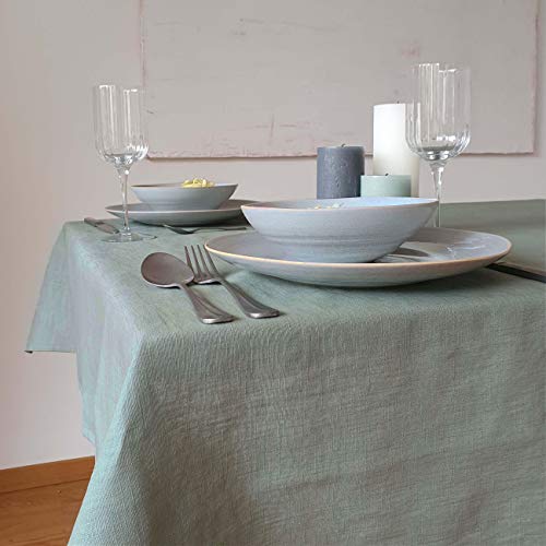 Farnberg Premium Tischdecke aus Leinen - Stofftischdecke für Küchentisch, Esstisch - Fleckschutz Tischtuch - Leinentischdecke - (135 x 300 cm) - (Uni-Salbei) von Farnberg