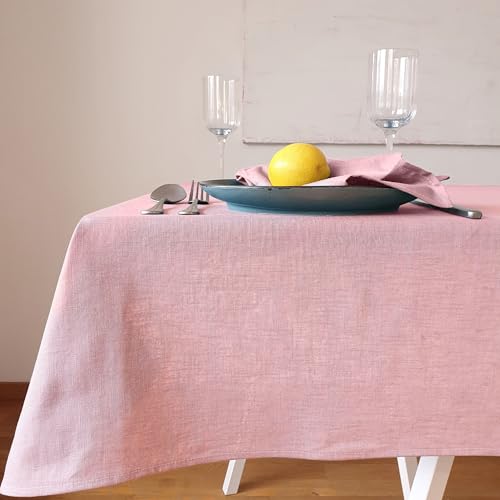 Farnberg Premium Tischdecke aus Leinen - Stofftischdecke für Küchentisch, Esstisch - Fleckschutz Tischtuch - Leinentischdecke - 135 x 200 cm - Uni Rosa von Farnberg