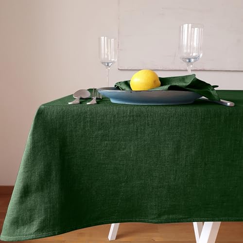 Farnberg Premium Tischdecke aus Leinen - Stofftischdecke für Küchentisch, Esstisch - Fleckschutz Tischtuch - Leinentischdecke - 135 x 250 cm - Uni Grün von Farnberg
