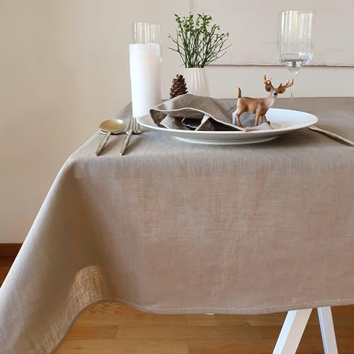 Farnberg Premium Tischdecke aus Leinen - Stofftischdecke für Küchentisch, Esstisch - Fleckschutz Tischtuch - Leinentischdecke - 135 x 350 cm - Uni Taupe von Farnberg