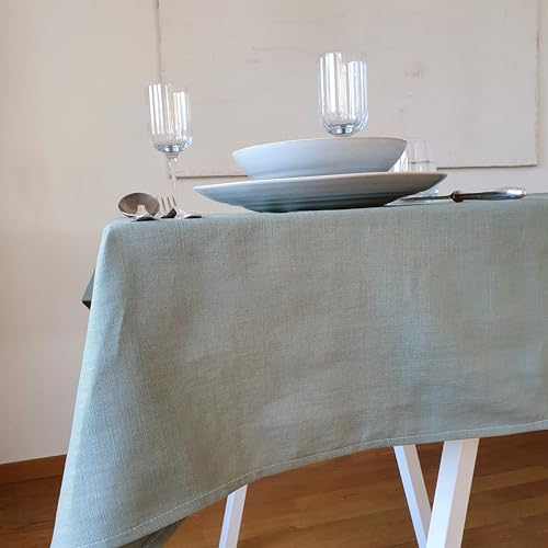 Farnberg Premium Tischdecke aus Leinen - Stofftischdecke für Küchentisch, Esstisch - Fleckschutz Tischtuch - Leinentischdecke - 135 x 400 cm - Uni Salbei von Farnberg