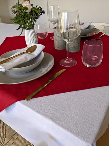 Farnberg Premium Tischdecke aus Leinen - Stofftischdecke für Küchentisch, Esstisch - Fleckschutz Tischtuch - Leinentischdecke - 80 x 80 cm - Uni Rot von Farnberg