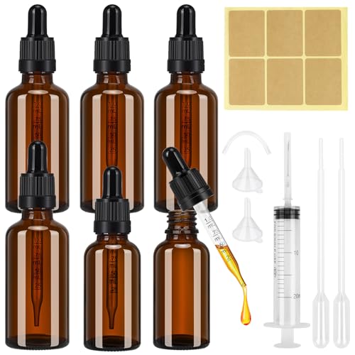 Farnirvana 6 Stück Pipettenflasche, 30ml 50ml Apothekerflasche Glas, Braunglas Flasche mit Pipette und Etikett, Tropfflasche für Ätherische Öle Parfümöle Aromatherapie von Farnirvana