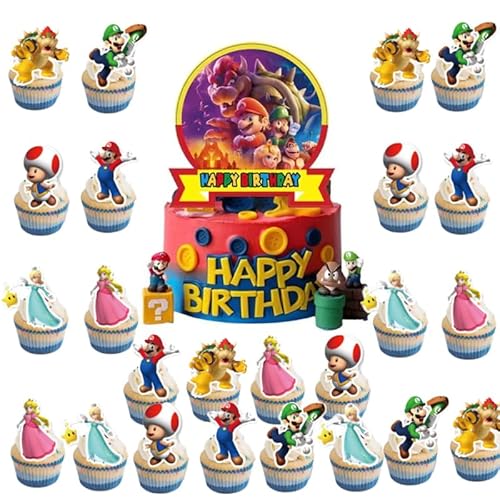 25 Stück Kuchen Deko, Gaming Happy Birthday cupcake toppers, Cake Topper Tortendeko Geburtstagstorte Topper für Geburtstag Party von Farshan