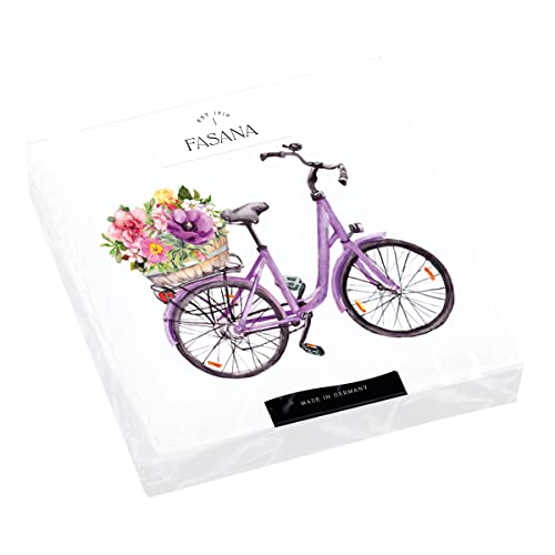 20 Servietten Blumenkorb auf lila Fahrrad | Blumen | Frühling | Sommer | Tischdeko | Decoupage | Serviettentechnik 33x33cm von Fasana