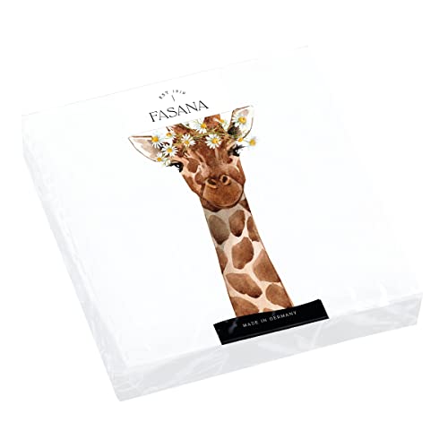 20 Servietten Giraffe mit Blumenschmuck | Tiere | Afrika | abstarkt | lustig | Tischdeko | Decoupage | Serviettentechnik 33x33cm von Fasana