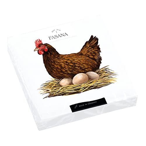 20 Servietten Henne auf Eier | Huhn | Bauernhof | Ei | Ostern | Tischdeko | Decoupage | Serviettentechnik 33x33cm von Fasana