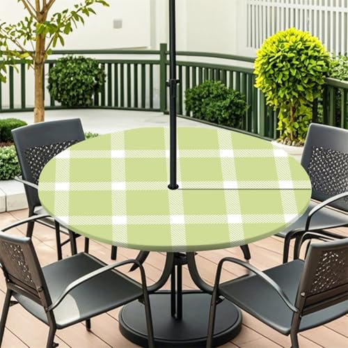 Fasbuy 3D Grünes Gitter-Stil Rund Tischdecke mit Loch Zipper, Abwaschbar Lotuseffekt Tischdecken, Outdoor Tischdecke, Elastisch Rund Gartentischdecke, Table Cloth für Garten (Grün 3,S:79-89cm) von Fasbuy