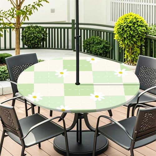 Fasbuy 3D Grünes Gitter-Stil Rund Tischdecke mit Loch Zipper, Abwaschbar Lotuseffekt Tischdecken, Outdoor Tischdecke, Elastisch Rund Gartentischdecke, Table Cloth für Garten (Grün 8,S:79-89cm) von Fasbuy