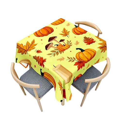 Fasbuy 3D Kürbis Tischdecke Abwaschbar, Quadratisch TischdeckenTischtuch aus Polyester Wasserabweisend mit Lotuseffekt, Draußen Tischwäsche Tischtuchklammern (Gelb,150x150cm) von Fasbuy