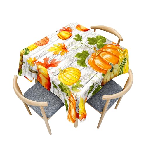 Fasbuy 3D Kürbis Tischdecke Abwaschbar, Quadratisch TischdeckenTischtuch aus Polyester Wasserabweisend mit Lotuseffekt, Draußen Tischwäsche Tischtuchklammern (Hellgrau,140x140cm) von Fasbuy