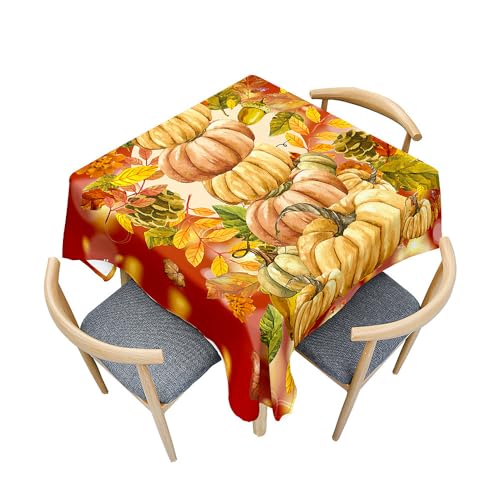 Fasbuy 3D Kürbis Tischdecke Abwaschbar, Quadratisch TischdeckenTischtuch aus Polyester Wasserabweisend mit Lotuseffekt, Draußen Tischwäsche Tischtuchklammern (Rot,85x85cm) von Fasbuy