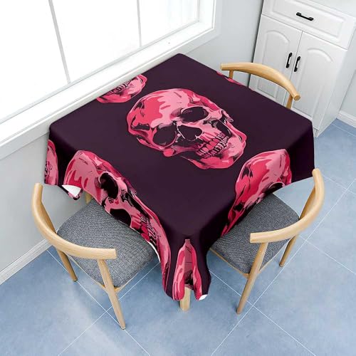 Fasbuy 3D Skeleton Tischdecke Abwaschbar, Quadratisch TischdeckenTischtuch aus Polyester Wasserabweisend mit Lotuseffekt, Draußen Tischwäsche Tischtuchklammern (Burgund,85x85cm) von Fasbuy