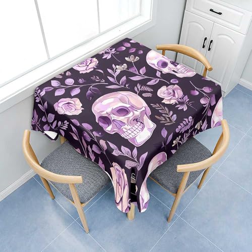 Fasbuy 3D Skeleton Tischdecke Abwaschbar, Quadratisch TischdeckenTischtuch aus Polyester Wasserabweisend mit Lotuseffekt, Draußen Tischwäsche Tischtuchklammern (Dunkel-Lila,200x200cm) von Fasbuy