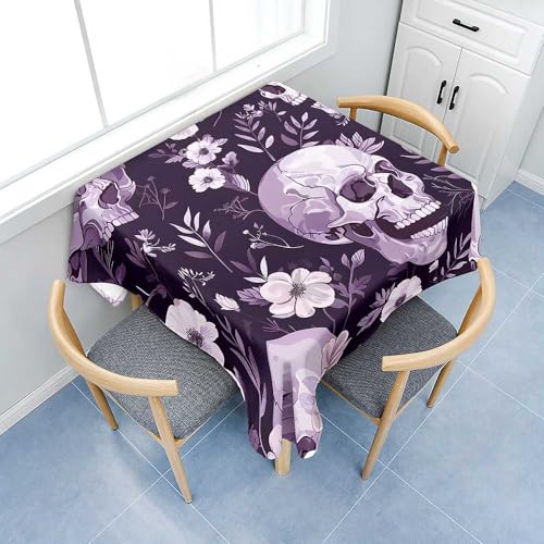 Fasbuy 3D Skeleton Tischdecke Abwaschbar, Quadratisch TischdeckenTischtuch aus Polyester Wasserabweisend mit Lotuseffekt, Draußen Tischwäsche Tischtuchklammern (Lila,150x150cm) von Fasbuy