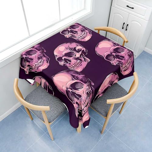 Fasbuy 3D Skeleton Tischdecke Abwaschbar, Quadratisch TischdeckenTischtuch aus Polyester Wasserabweisend mit Lotuseffekt, Draußen Tischwäsche Tischtuchklammern (Rosa-Lila,90x90cm) von Fasbuy