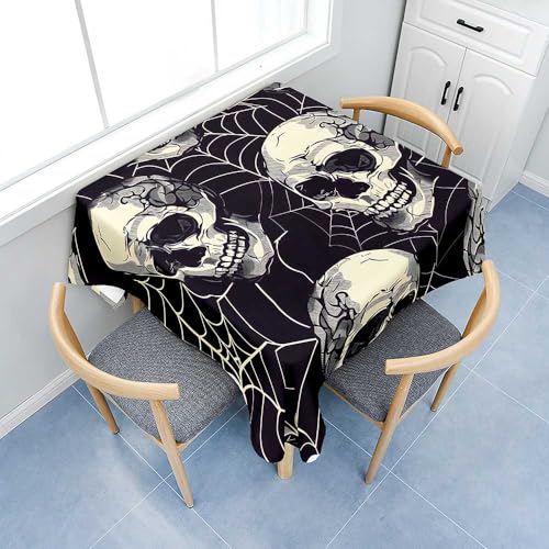 Fasbuy 3D Skeleton Tischdecke Abwaschbar, Quadratisch TischdeckenTischtuch aus Polyester Wasserabweisend mit Lotuseffekt, Draußen Tischwäsche Tischtuchklammern (Schwarz,200x200cm) von Fasbuy