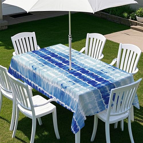 Fasbuy Bunte Streifen Tischdecke Outdoor, Rechteckige Tischdecke Abwaschbar, Tischdecken mit Schirmloch und Reißverschluss, Gartentischdecke für Terrasse, Garten, Party (Blau,305x152cm) von Fasbuy