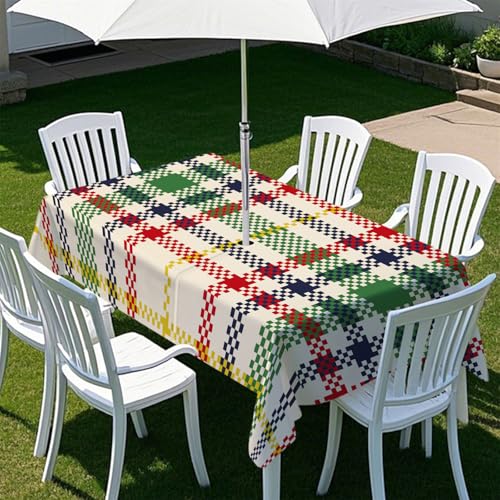 Fasbuy Bunte Streifen Tischdecke Outdoor, Rechteckige Tischdecke Abwaschbar, Tischdecken mit Schirmloch und Reißverschluss, Gartentischdecke für Terrasse, Garten, Party (Bunt,305x152cm) von Fasbuy