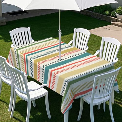Fasbuy Bunte Streifen Tischdecke Outdoor, Rechteckige Tischdecke Abwaschbar, Tischdecken mit Schirmloch und Reißverschluss, Gartentischdecke für Terrasse, Garten, Party (Grün,305x152cm) von Fasbuy