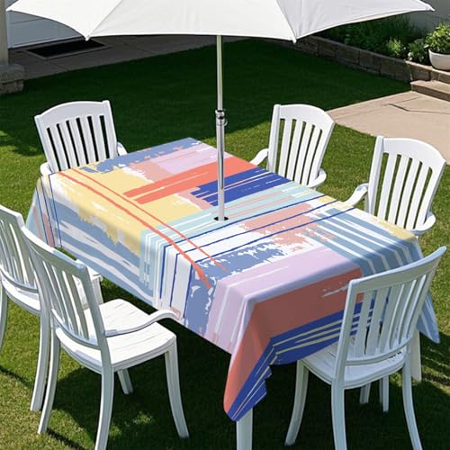 Fasbuy Bunte Streifen Tischdecke Outdoor, Rechteckige Tischdecke Abwaschbar, Tischdecken mit Schirmloch und Reißverschluss, Gartentischdecke für Terrasse, Garten, Party (Hellviolett,305x152cm) von Fasbuy