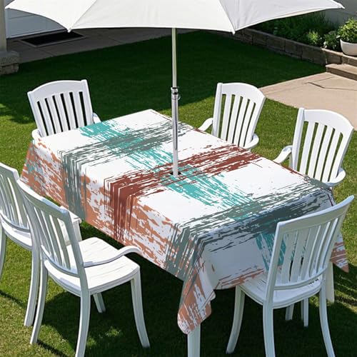 Fasbuy Bunte Streifen Tischdecke Outdoor, Rechteckige Tischdecke Abwaschbar, Tischdecken mit Schirmloch und Reißverschluss, Gartentischdecke für Terrasse, Garten, Party (Khaki,305x152cm) von Fasbuy