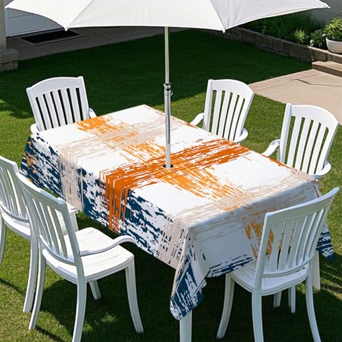 Fasbuy Bunte Streifen Tischdecke Outdoor, Rechteckige Tischdecke Abwaschbar, Tischdecken mit Schirmloch und Reißverschluss, Gartentischdecke für Terrasse, Garten, Party (Orange,305x152cm) von Fasbuy