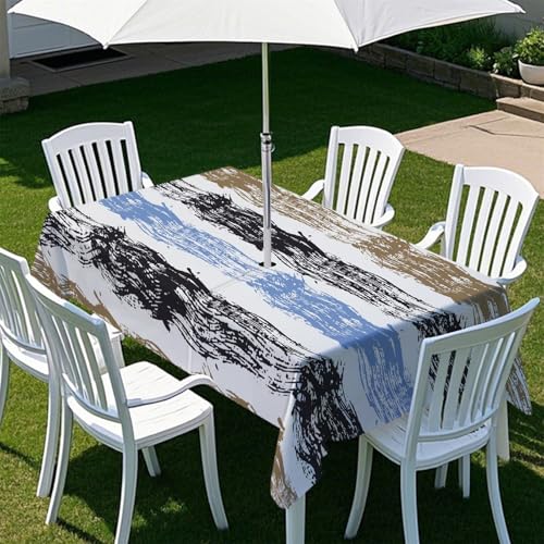 Fasbuy Bunte Streifen Tischdecke Outdoor, Rechteckige Tischdecke Abwaschbar, Tischdecken mit Schirmloch und Reißverschluss, Gartentischdecke für Terrasse, Garten, Party (Schwarz,305x152cm) von Fasbuy