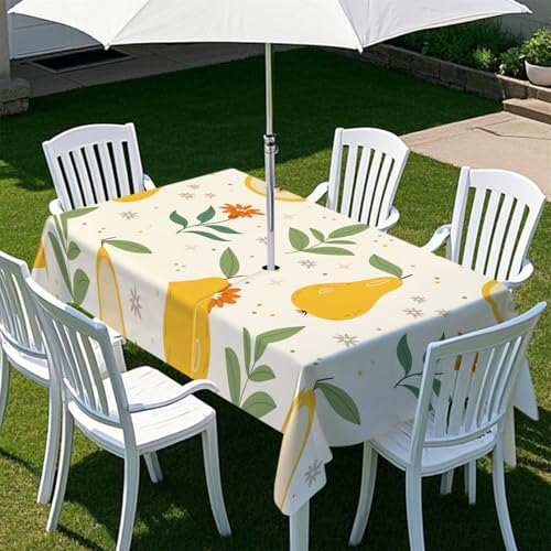 Fasbuy Cooler Sommerdruck Tischdecke Outdoor, Rechteckige Tischdecke Abwaschbar, Tischdecken mit Schirmloch und Reißverschluss, Gartentischdecke für Terrasse, Garten, Party (Birnen,305x152cm) von Fasbuy