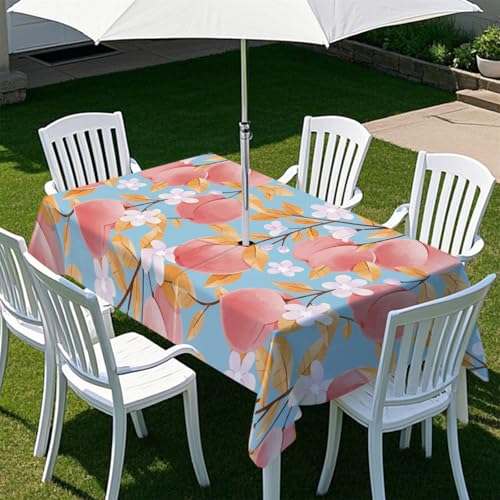 Fasbuy Cooler Sommerdruck Tischdecke Outdoor, Rechteckige Tischdecke Abwaschbar, Tischdecken mit Schirmloch und Reißverschluss, Gartentischdecke für Terrasse, Garten, Party (Pfirsiche,305x152cm) von Fasbuy