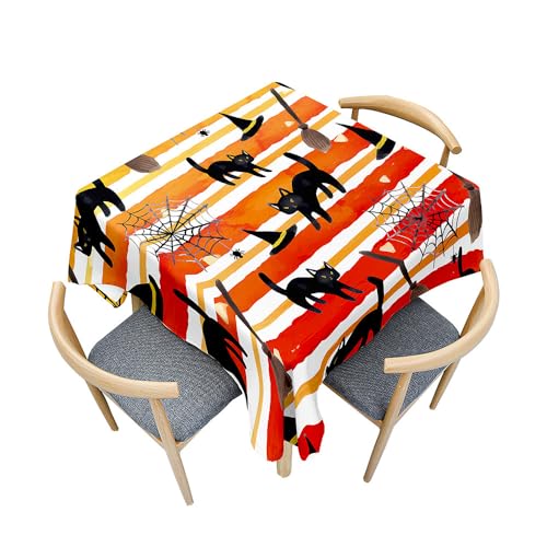 Fasbuy Halloween Tischdecke Abwaschbar, Quadratisch TischdeckenTischtuch aus Polyester Wasserabweisend mit Lotuseffekt, Draußen Tischwäsche Tischtuchklammern (Katze,60x60cm) von Fasbuy