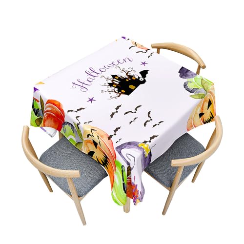Fasbuy Halloween Tischdecke Abwaschbar, Quadratisch TischdeckenTischtuch aus Polyester Wasserabweisend mit Lotuseffekt, Draußen Tischwäsche Tischtuchklammern (Lila,180x180cm) von Fasbuy
