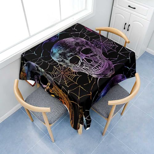 Fasbuy Halloween Tischdecke Abwaschbar, Quadratisch TischdeckenTischtuch aus Polyester Wasserabweisend mit Lotuseffekt, Draußen Tischwäsche Tischtuchklammern (Lila,80x80cm) von Fasbuy