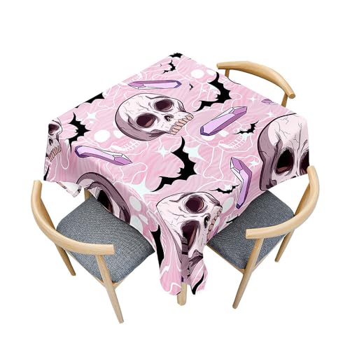 Fasbuy Halloween Tischdecke Abwaschbar, Quadratisch TischdeckenTischtuch aus Polyester Wasserabweisend mit Lotuseffekt, Draußen Tischwäsche Tischtuchklammern (Totenkopf,100x100cm) von Fasbuy