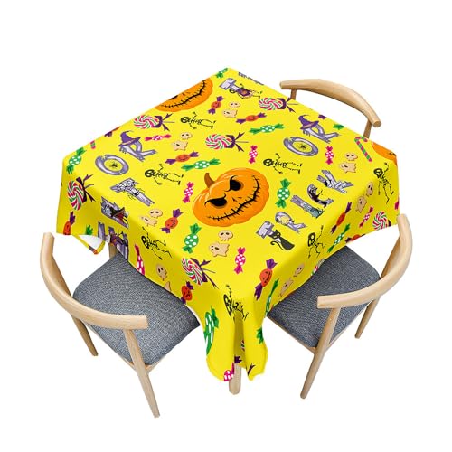 Fasbuy Halloween Tischdecke Abwaschbar, Quadratisch TischdeckenTischtuch aus Polyester Wasserabweisend mit Lotuseffekt, Draußen Tischwäsche Tischtuchklammern (Totenkopf,90x90cm) von Fasbuy